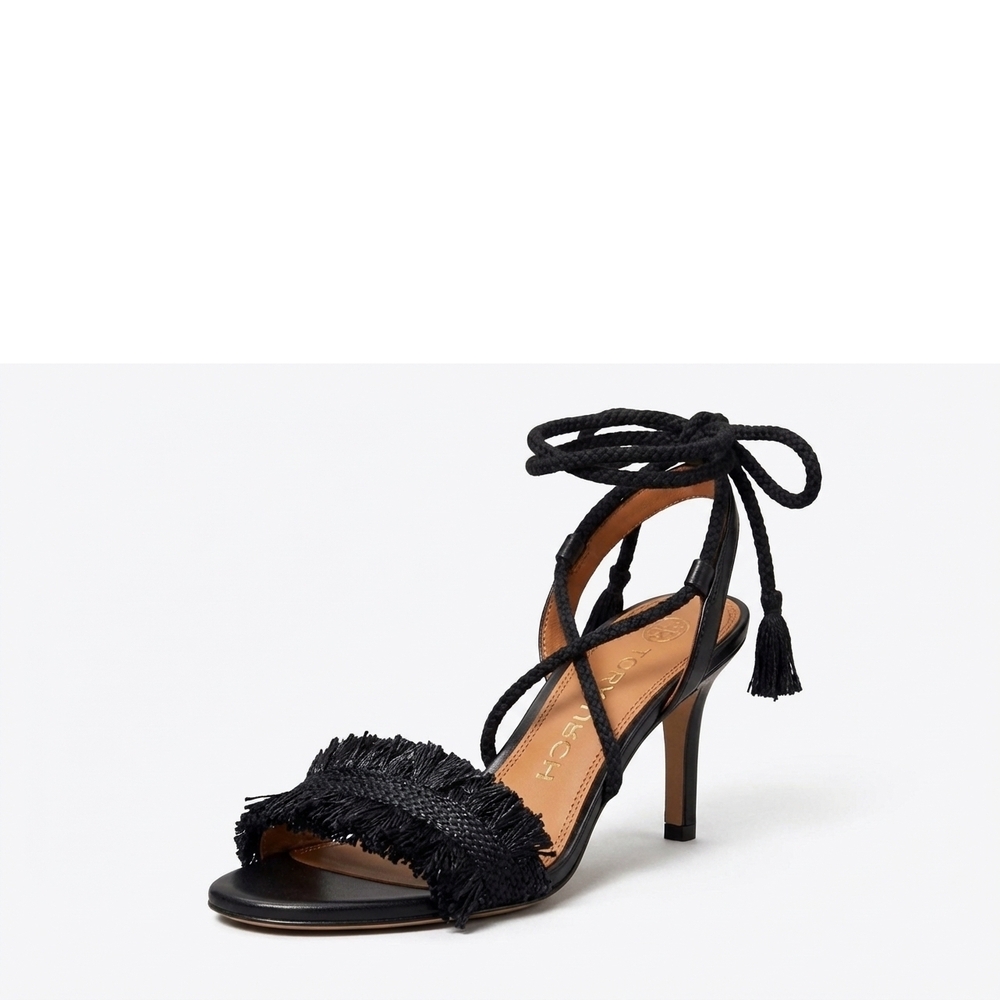 NEW TORY BURCH women's rope ankle tie sandal in black